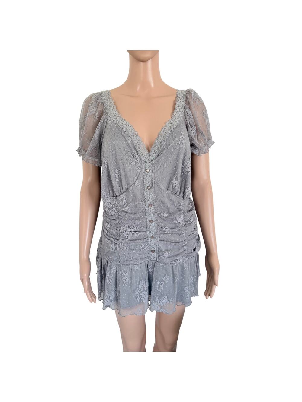 Vintage Torrid Lace Mesh Fairycore Babydoll Tunic Top Gray Romantic Cottagecore